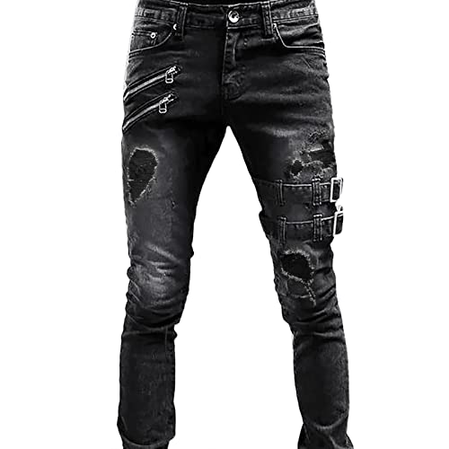 Générique 2023New- Fit Ripped Jeans pour Hommes Slim Mid-Rise Straight